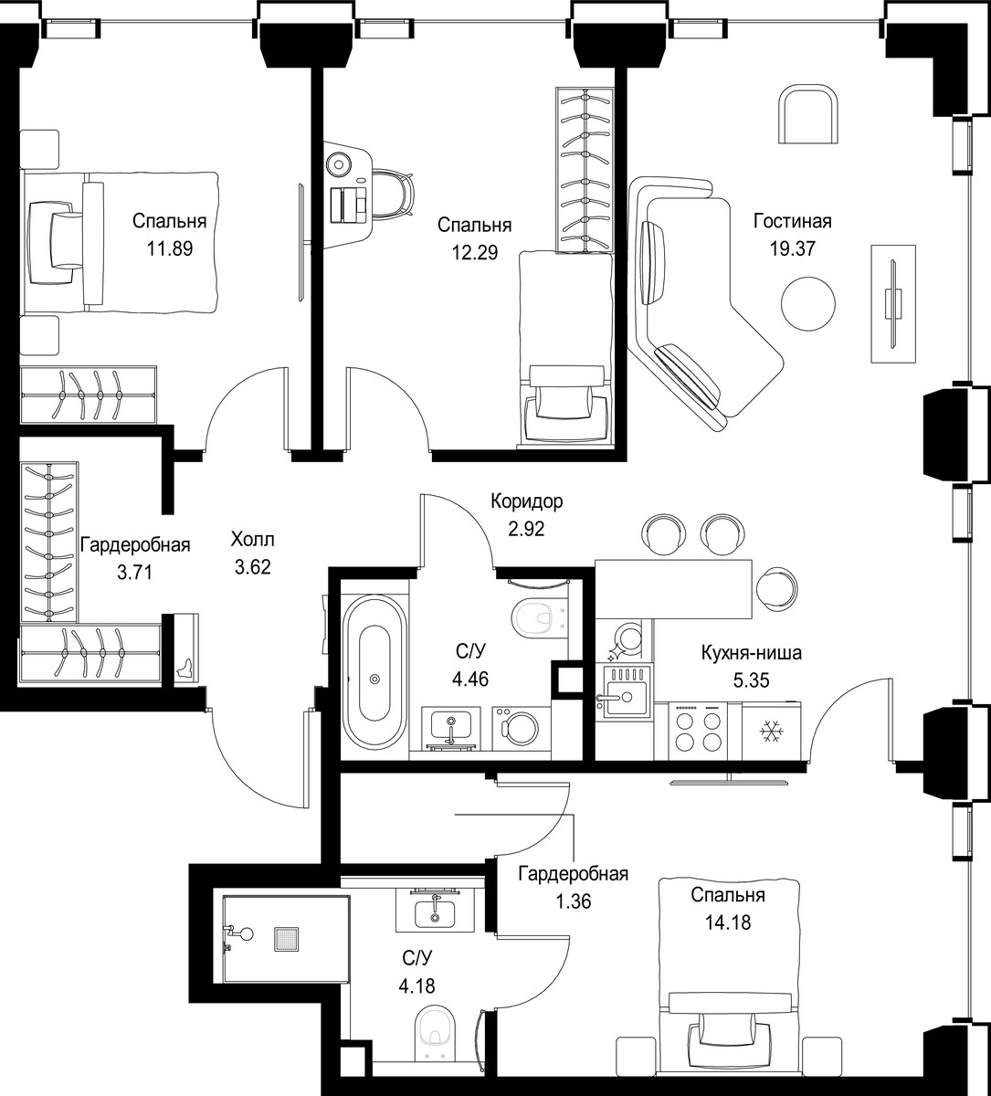 Планировка 83.33 м²