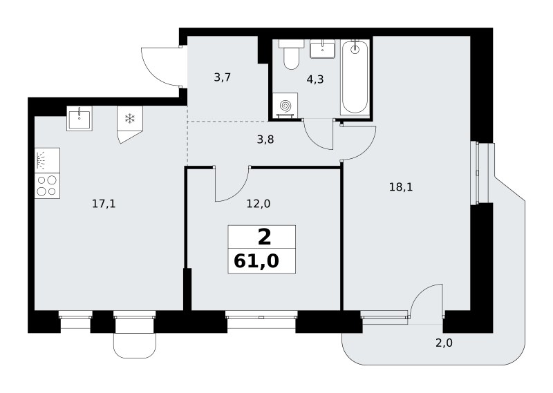 Планировка 61.0 м²