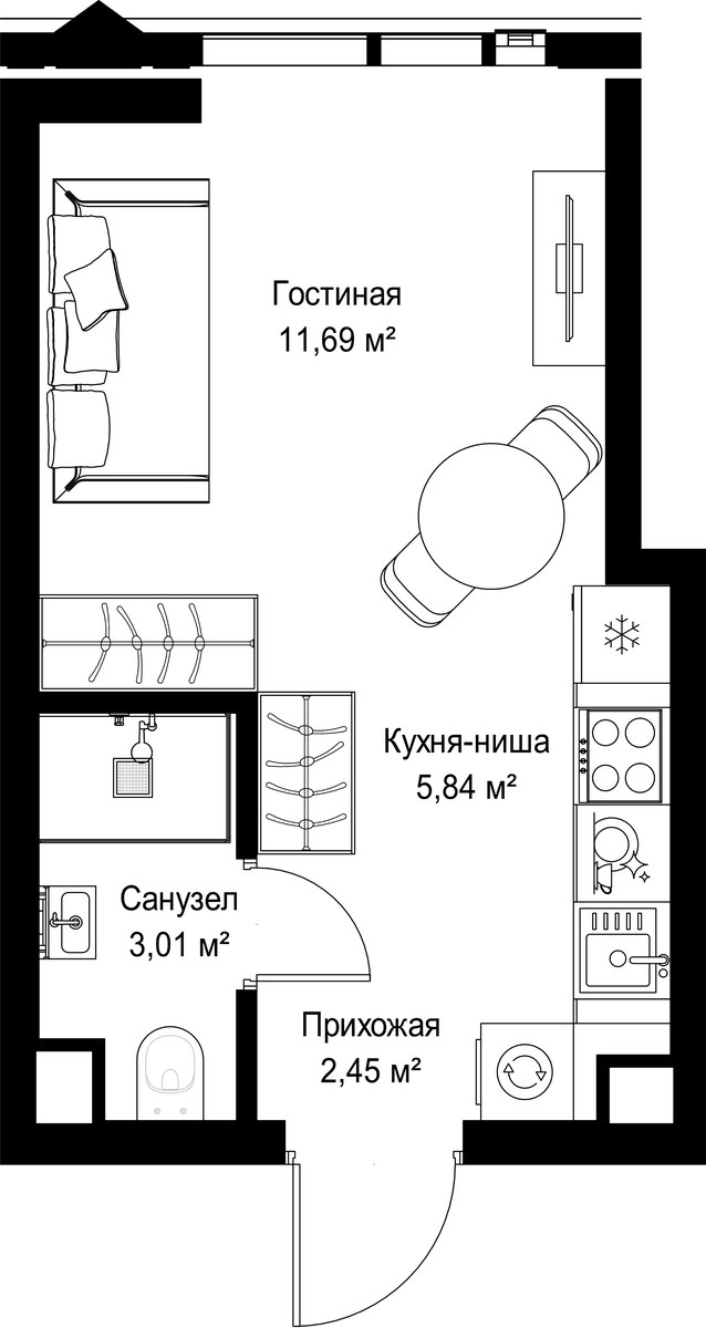 Планировка 22.99 м²