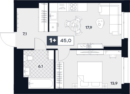 Планировка 45.0 м²