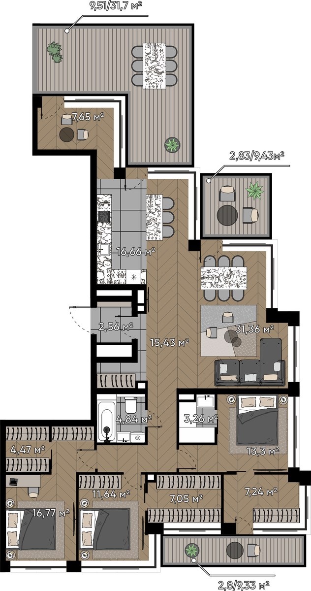 Планировка 157.37 м²