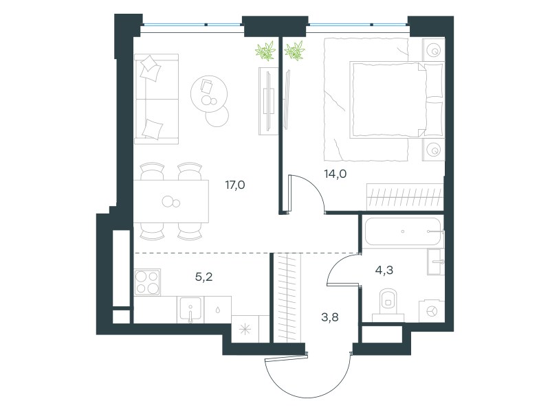 Планировка 44.3 м²