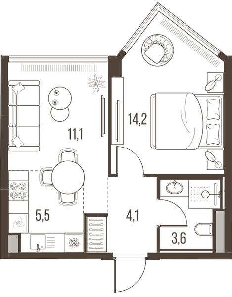 Планировка 38.5 м²