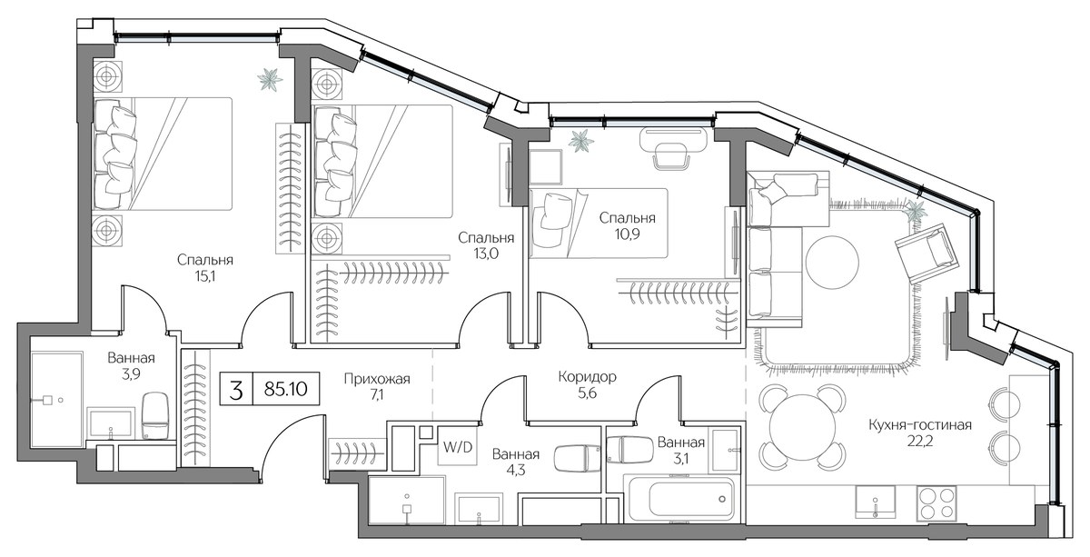 Планировка 85.1 м²