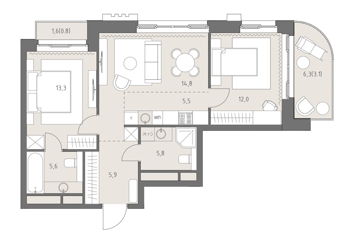 Планировка 66.8 м²