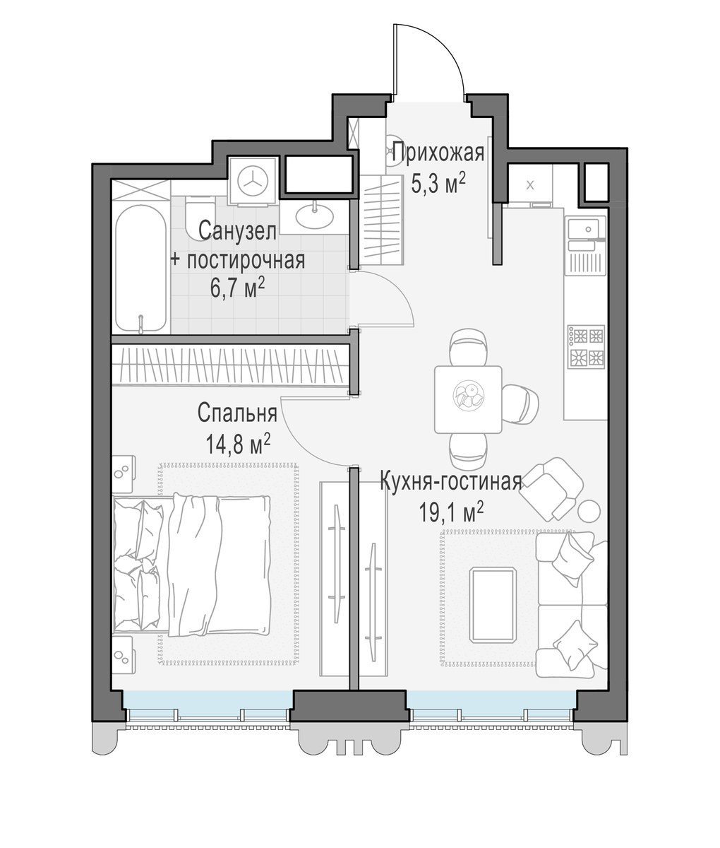 Планировка 45.6 м²