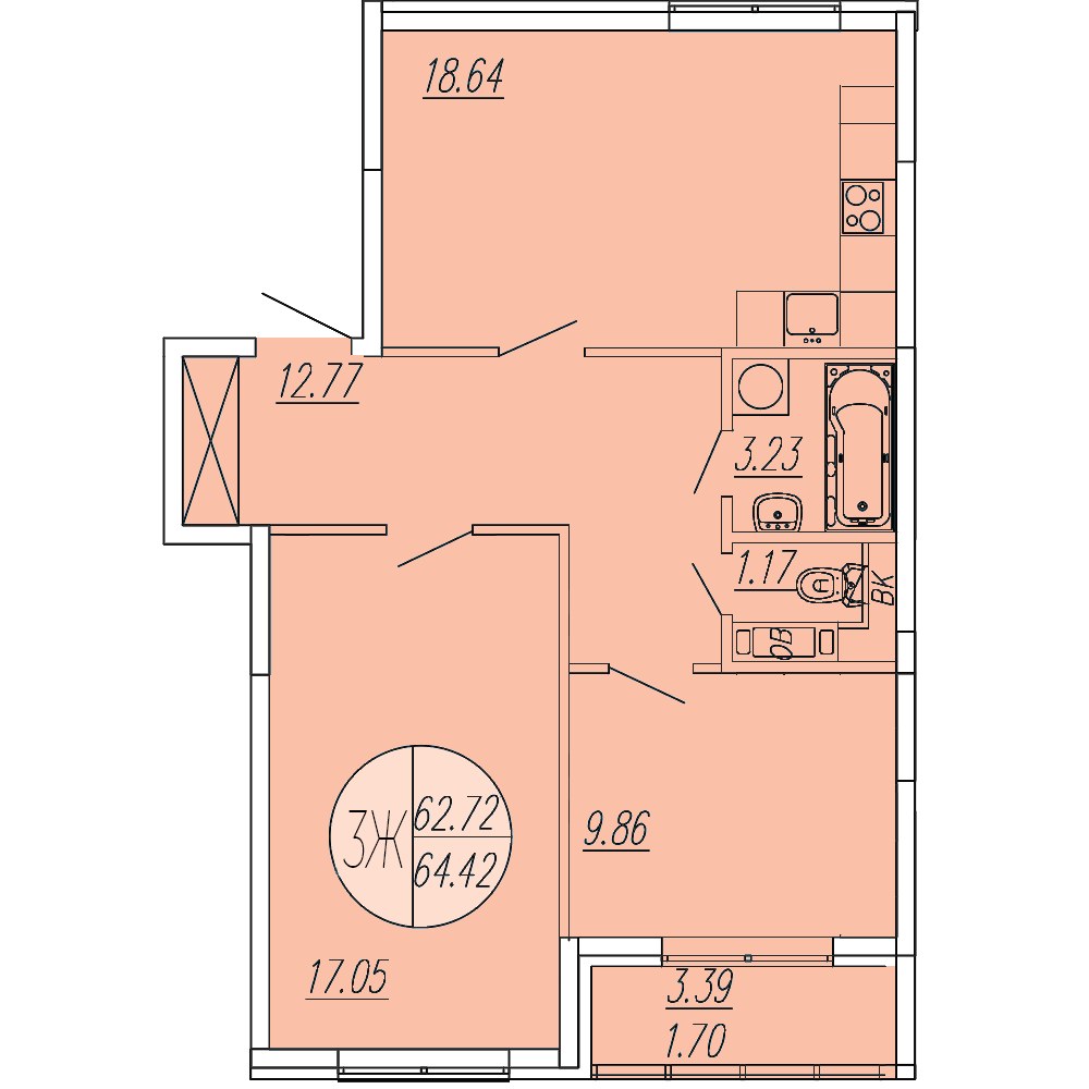 Планировка 64.42 м²