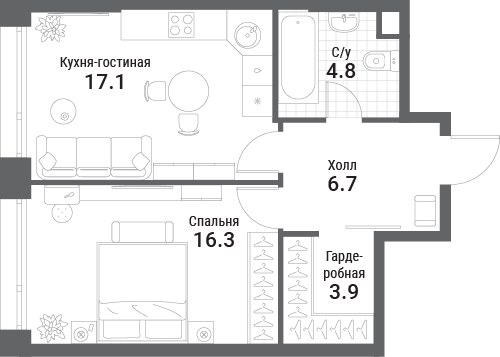 Планировка 48.8 м²