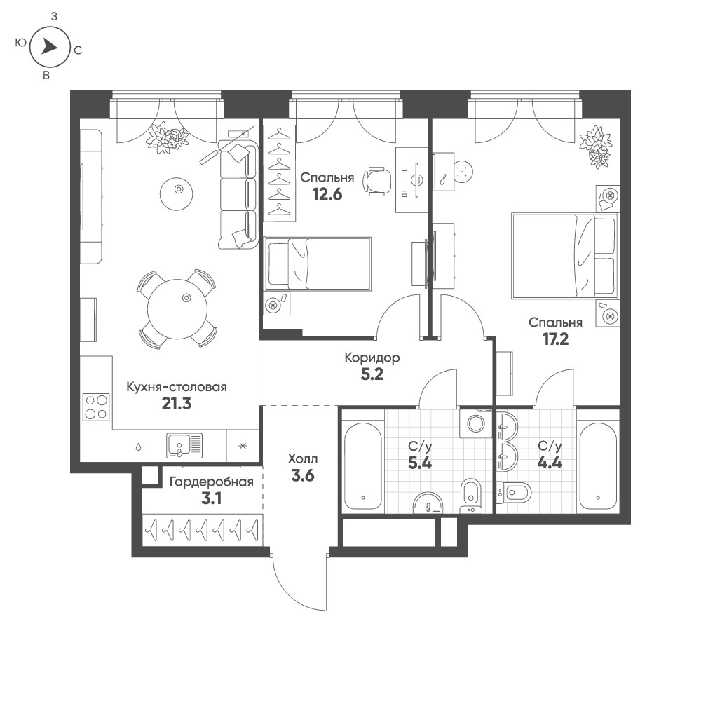 Планировка 72.8 м²