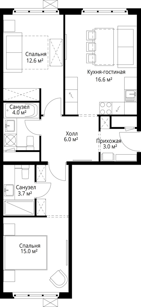Планировка 60.9 м²