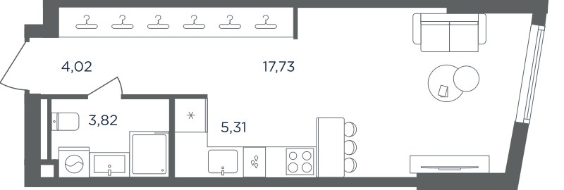 Планировка: 1-комнатная, 30.88 м²