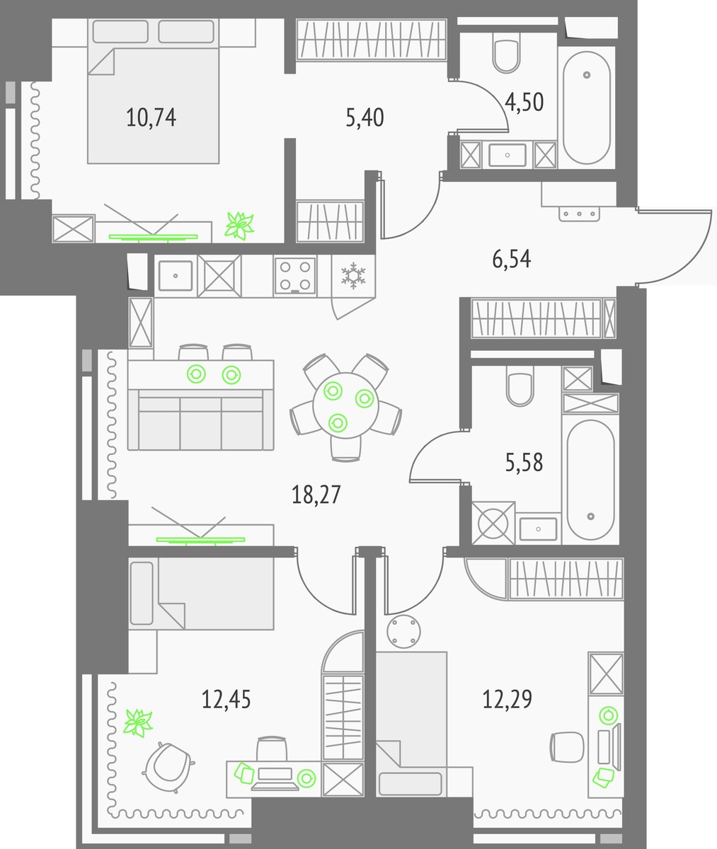 Планировка 76.78 м²