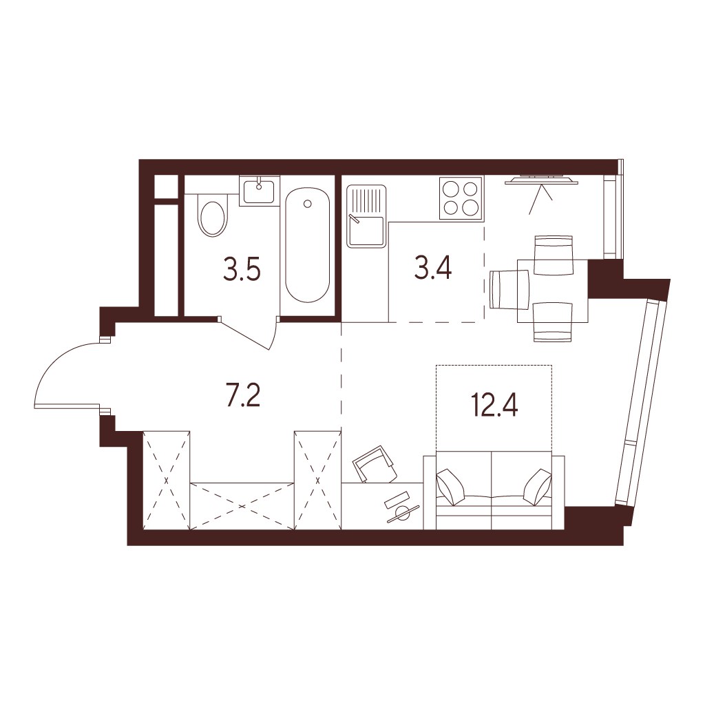 Планировка: 1-комнатная, 26.5 м²