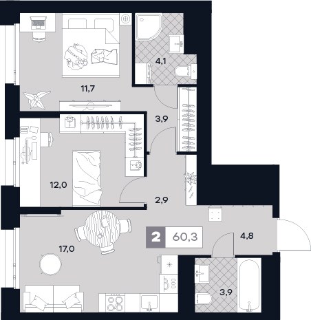 Планировка 60.3 м²