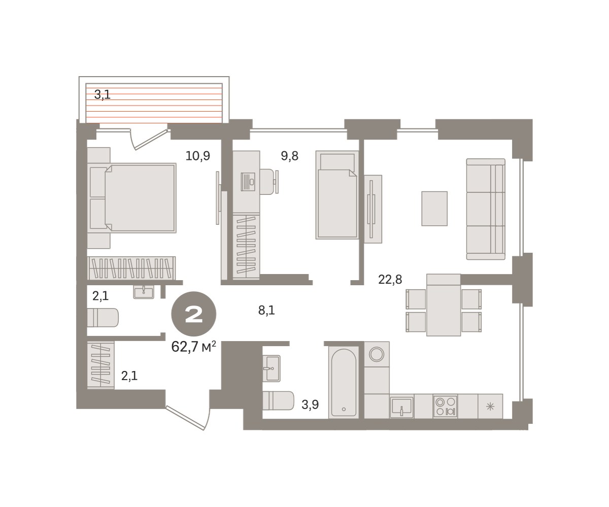 Планировка 62.67 м²