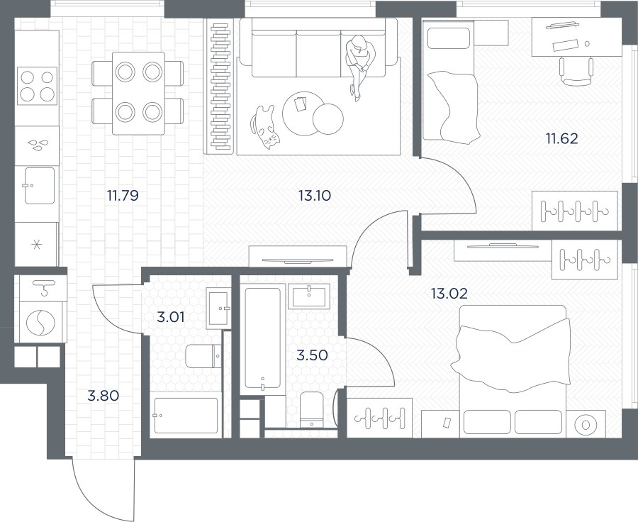 Планировка 59.84 м²