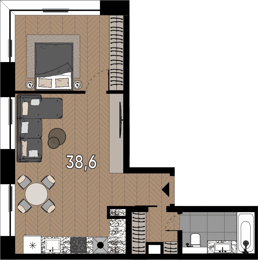 Планировка 38.6 м²