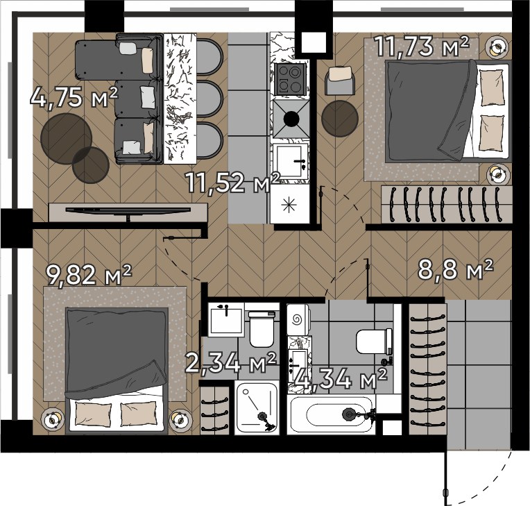 Планировка 53.3 м²
