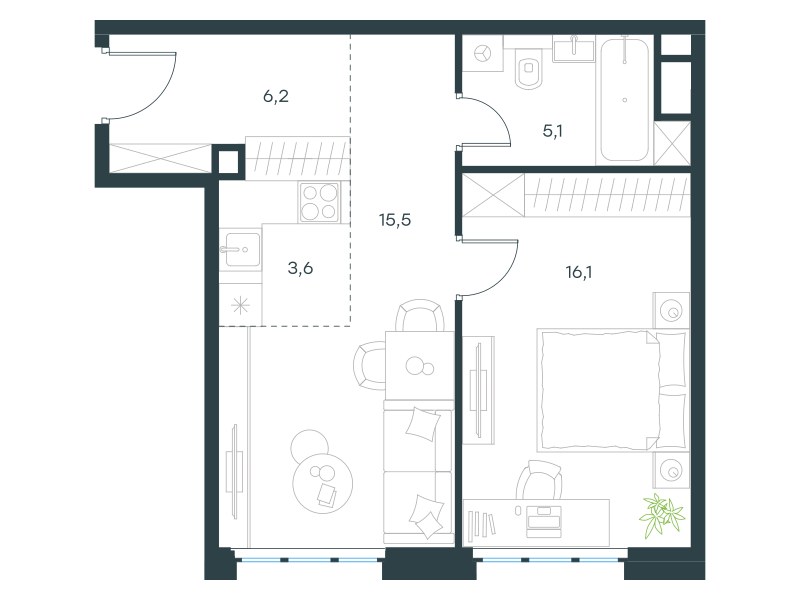 Планировка 46.6 м²