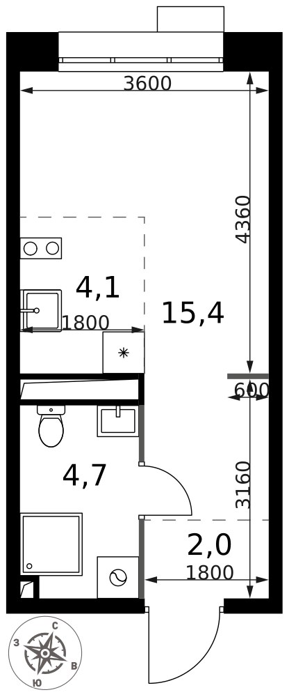Планировка: Студия, 26.2 м²