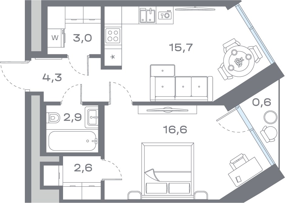 Планировка 45.58 м²