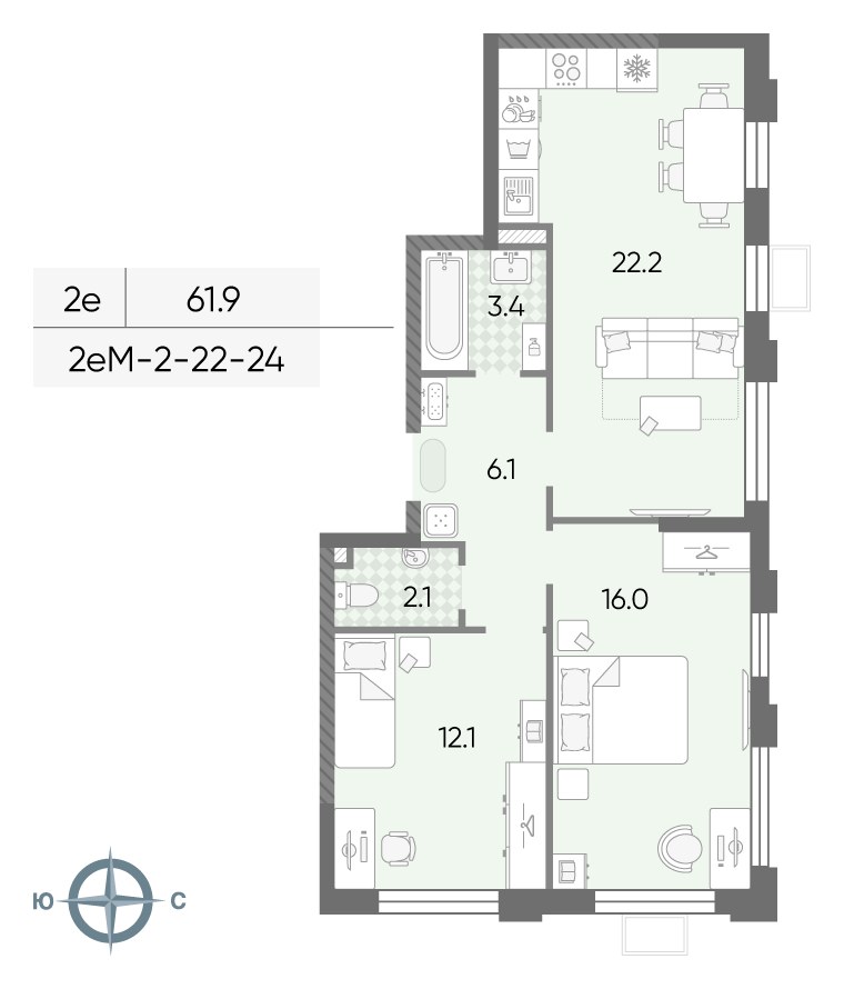 Планировка 61.9 м²