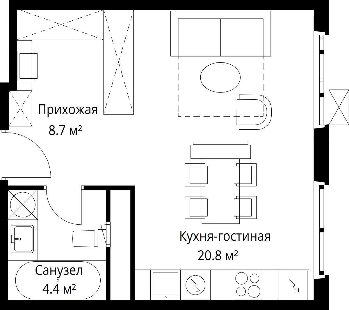 Планировка 33.9 м²