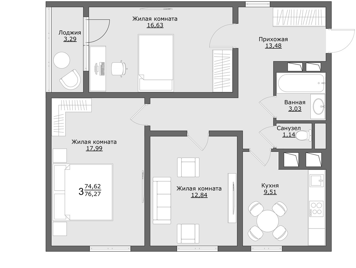 Планировка 78.6 м²