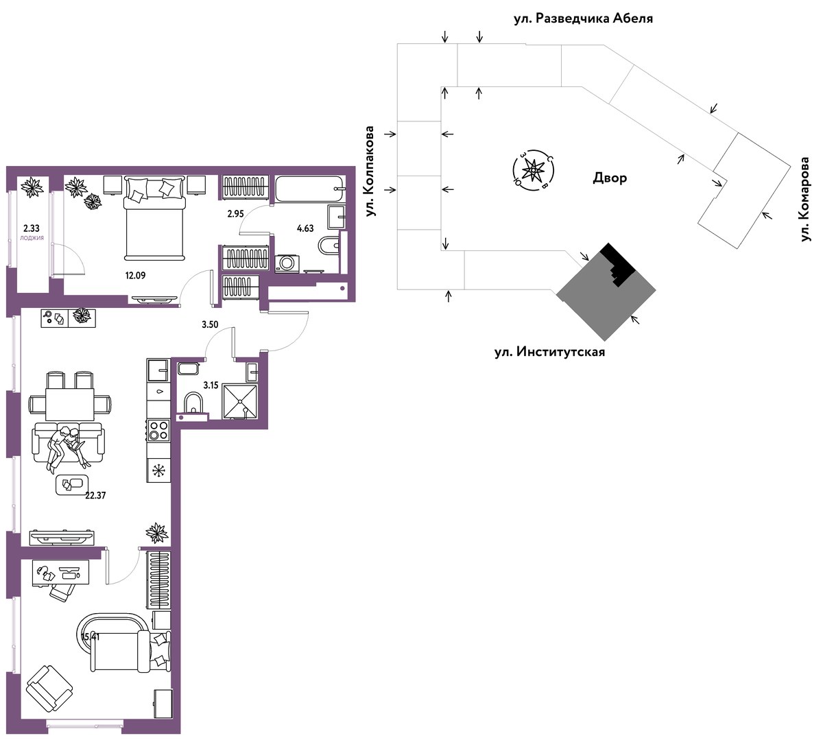 Планировка 66.43 м²