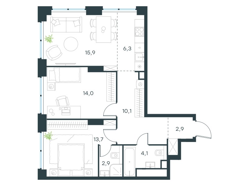 Планировка 69.9 м²