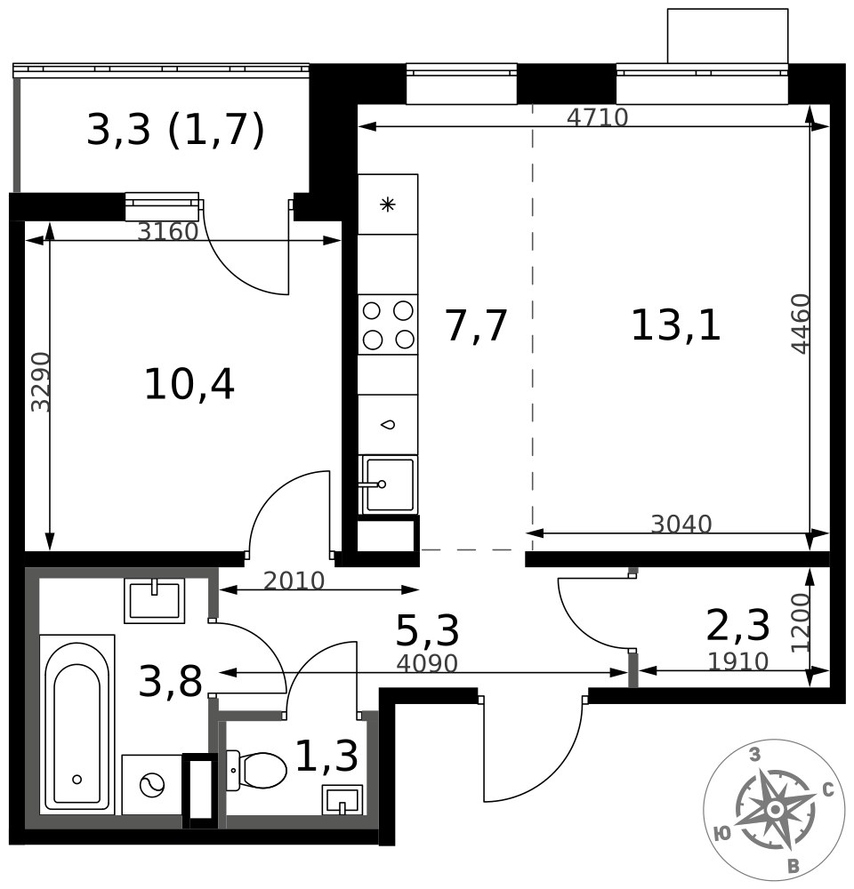 Планировка 45.6 м²
