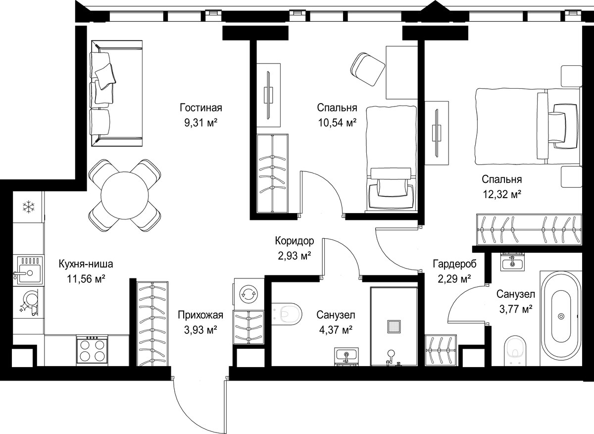 Планировка 61.02 м²