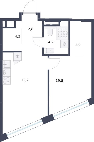 Планировка 45.8 м²