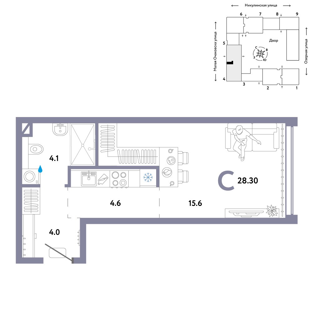 Планировка 28.3 м²