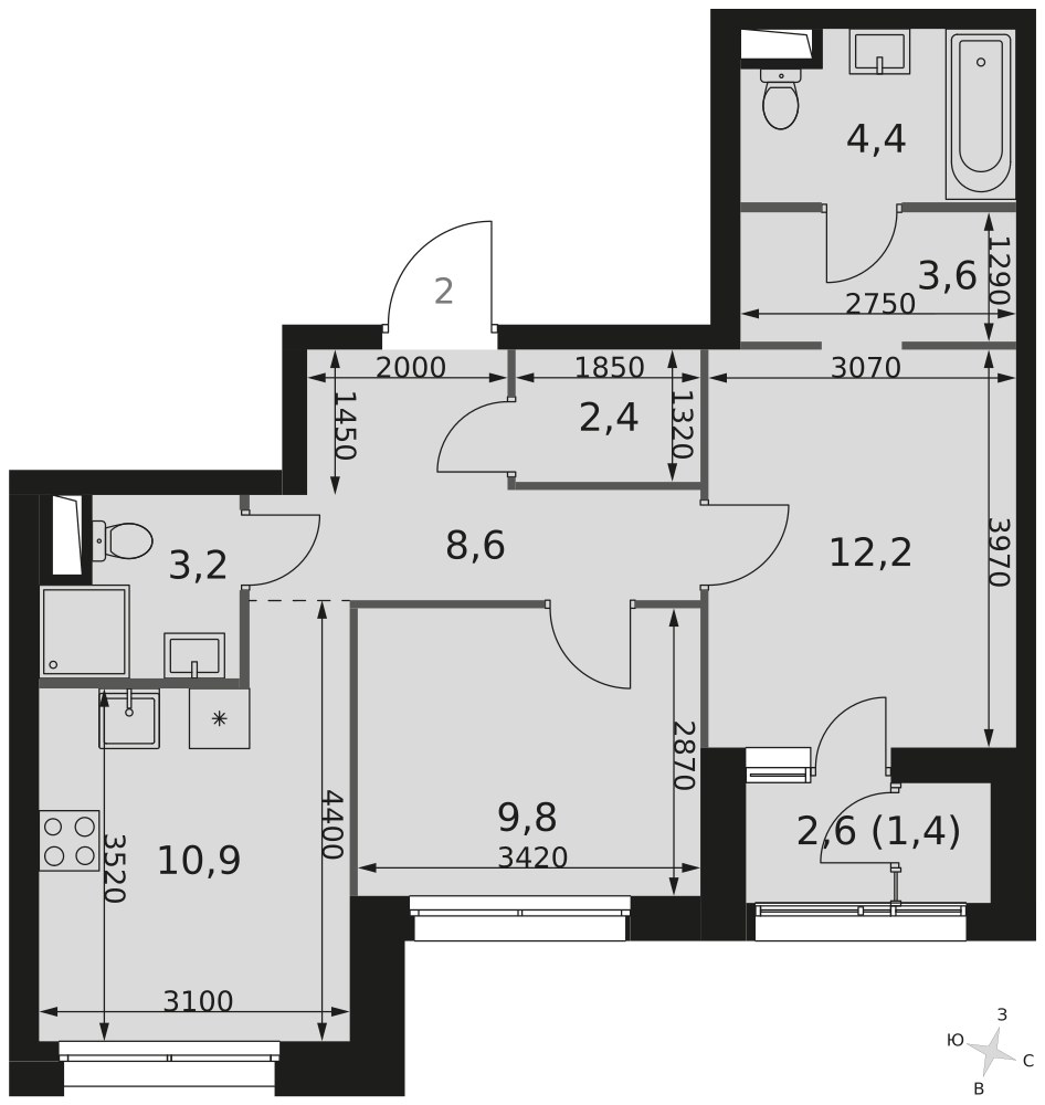 Планировка 56.5 м²