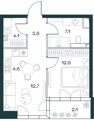 Планировка 46.8 м²