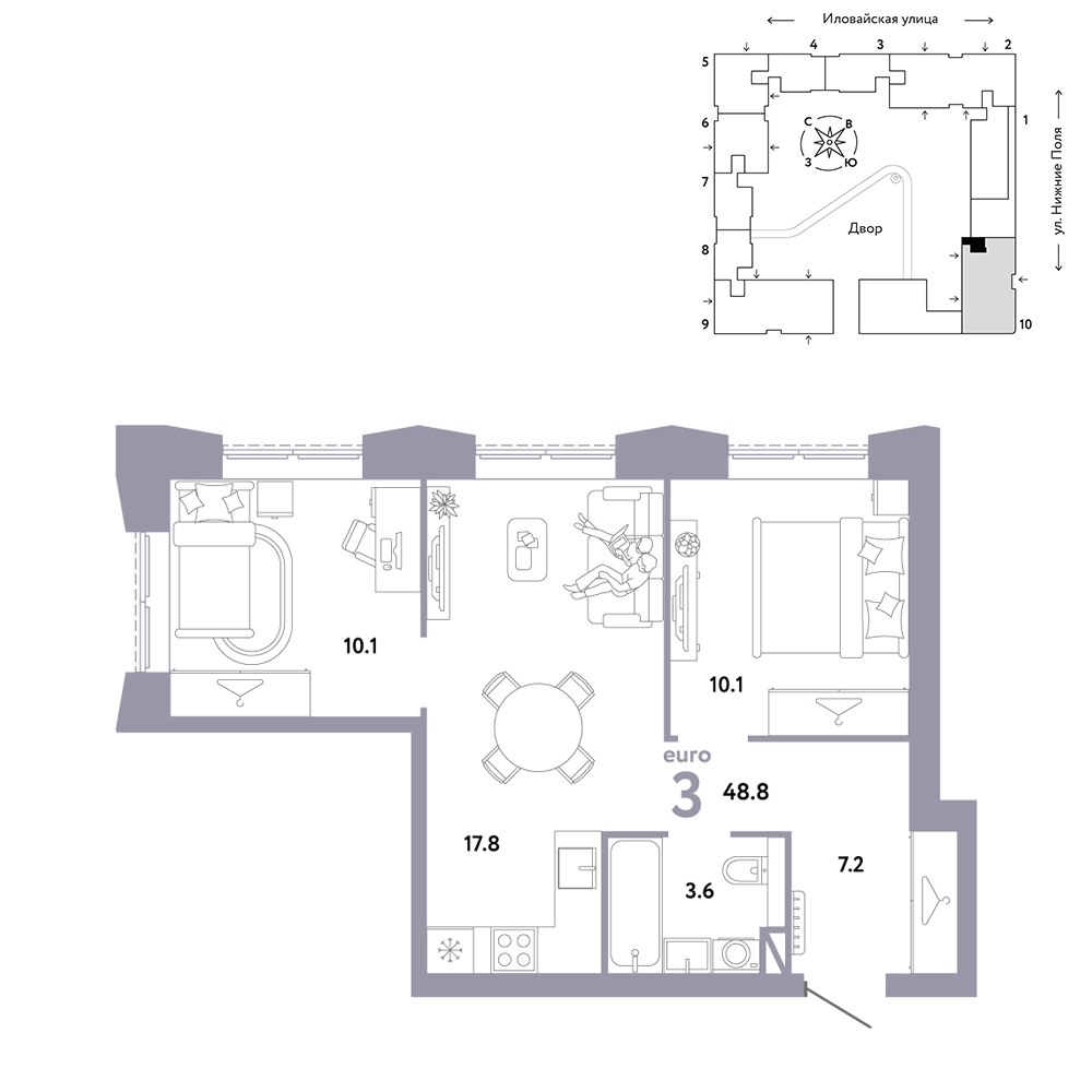 Планировка 48.8 м²