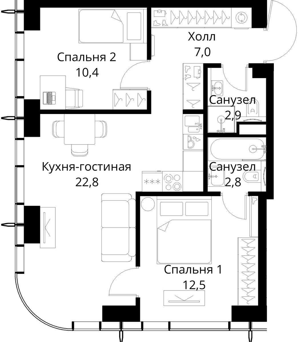 Планировка 58.4 м²