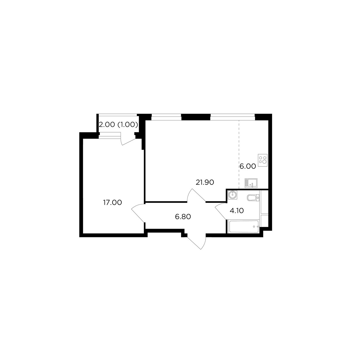 Планировка 56.8 м²