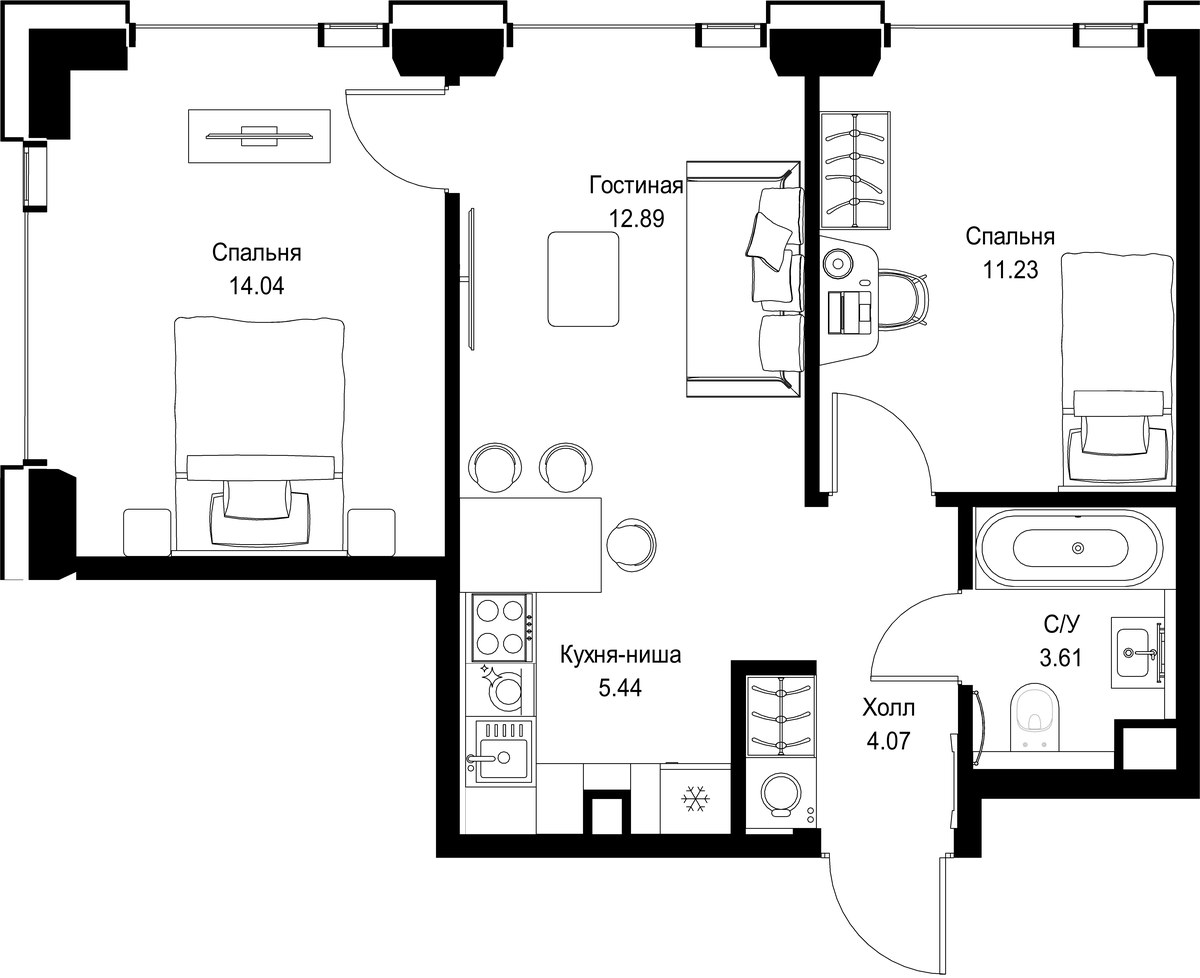 Планировка 51.28 м²