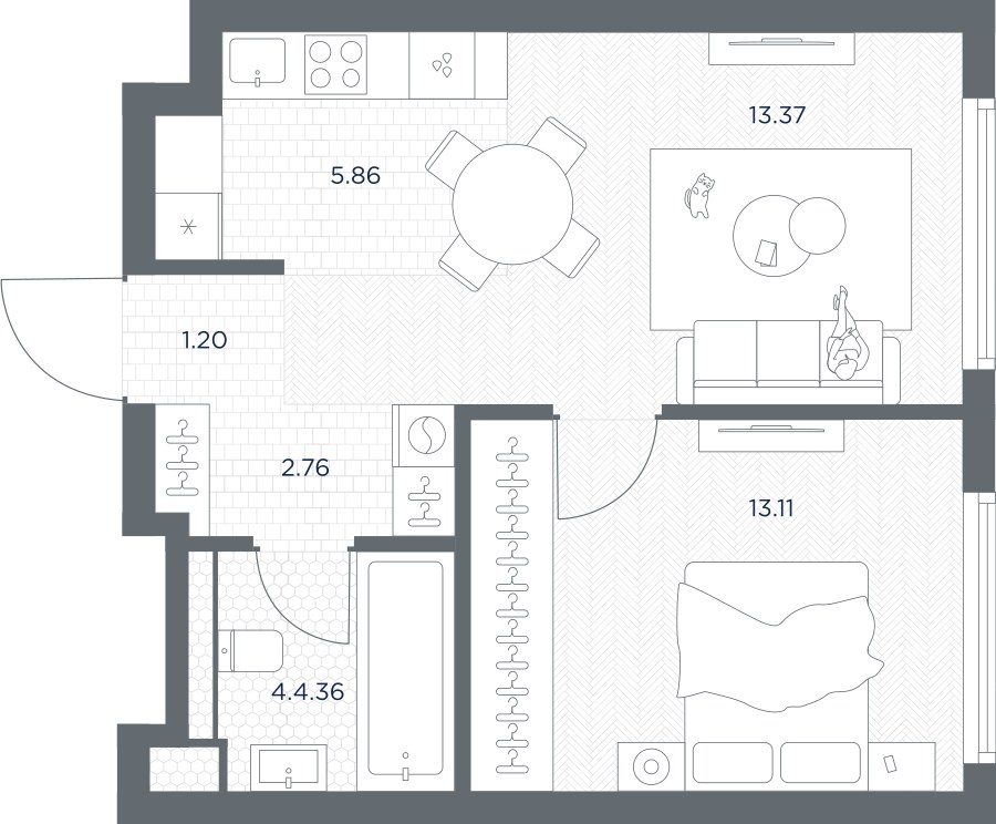 Планировка 40.86 м²