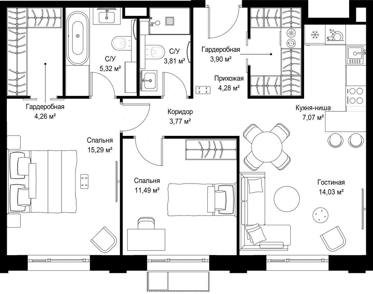 Планировка 73.22 м²