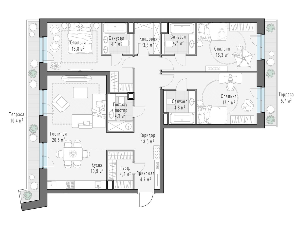 Планировка 130.8 м²