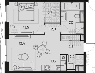 Планировка 56.5 м²