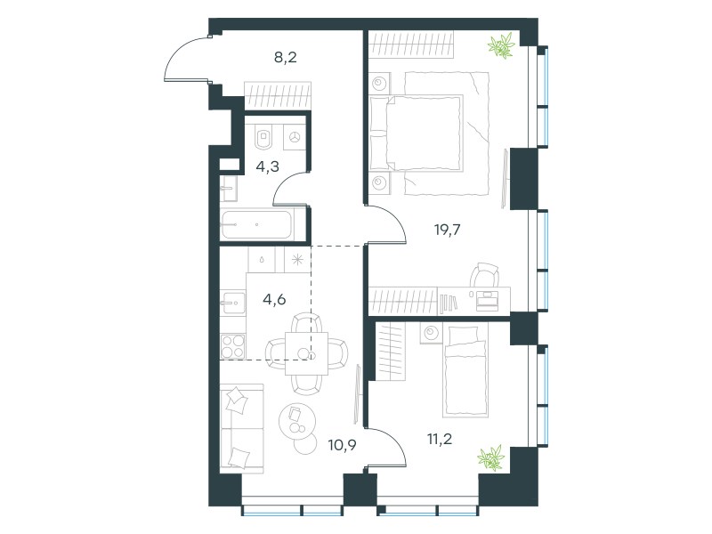 Планировка 58.9 м²