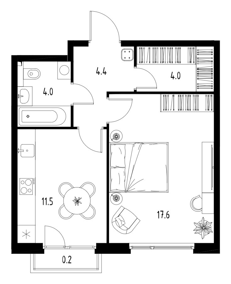 Планировка 41.8 м²