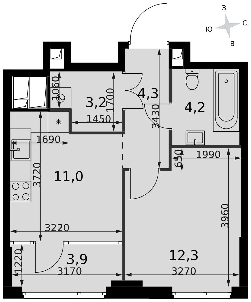 Планировка 38.9 м²