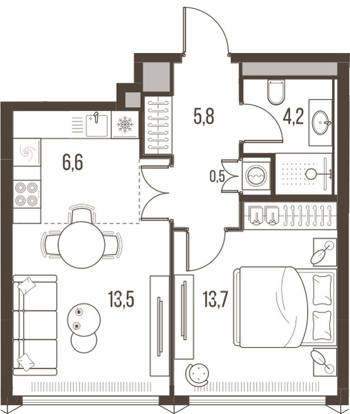 Планировка 44.3 м²