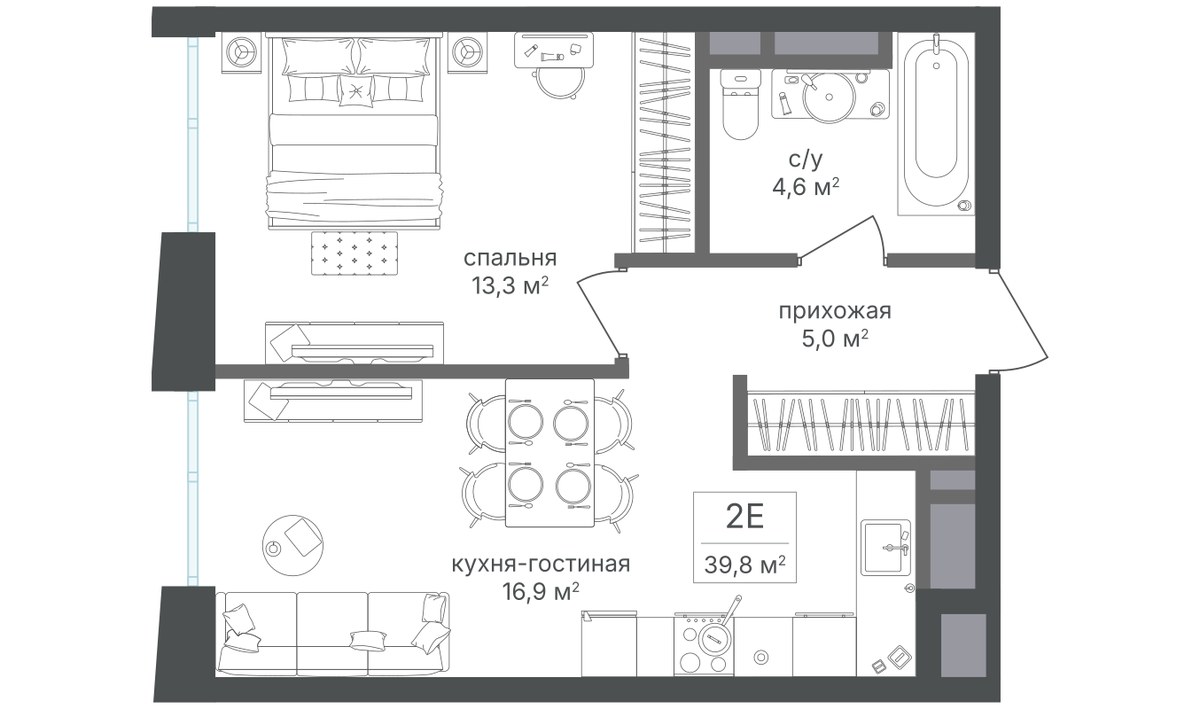 Планировка 39.7 м²