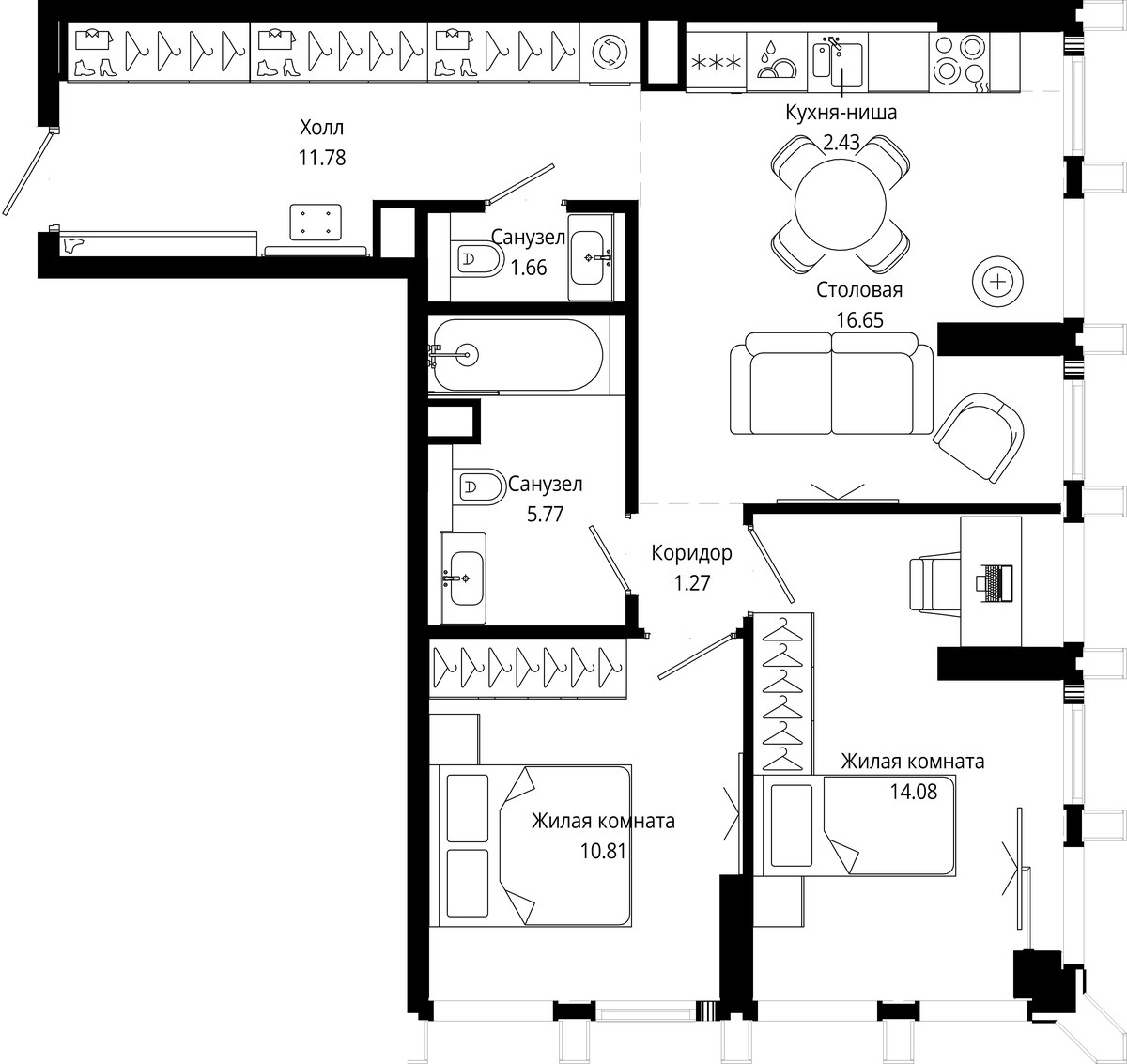 Планировка 64.5 м²